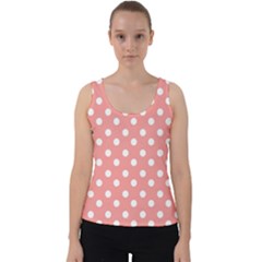 Coral And White Polka Dots Velvet Tank Top by GardenOfOphir