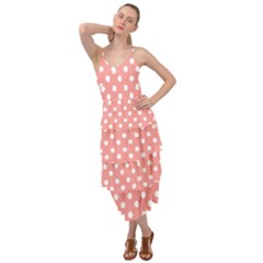 Coral And White Polka Dots Layered Bottom Dress by GardenOfOphir