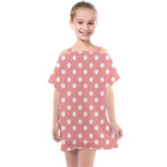 Coral And White Polka Dots Kids  One Piece Chiffon Dress by GardenOfOphir