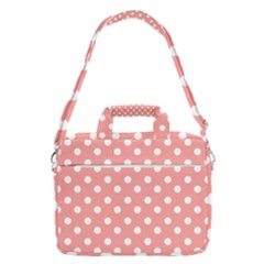 Coral And White Polka Dots Macbook Pro 16  Shoulder Laptop Bag by GardenOfOphir