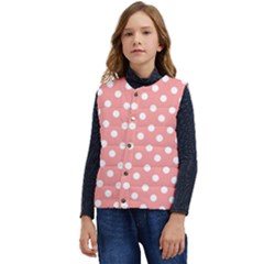 Coral And White Polka Dots Kid s Short Button Up Puffer Vest	 by GardenOfOphir