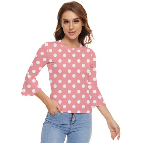 Coral And White Polka Dots Bell Sleeve Top by GardenOfOphir