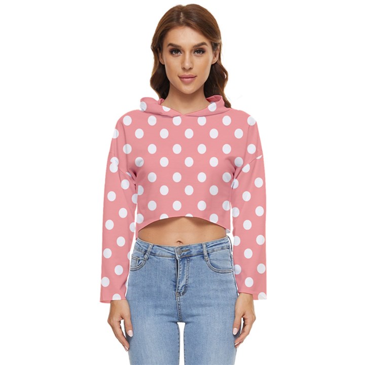 Coral And White Polka Dots Women s Lightweight Cropped Hoodie