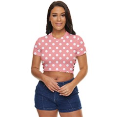 Coral And White Polka Dots Side Button Cropped Tee by GardenOfOphir