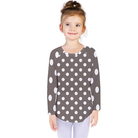 Brown And White Polka Dots Kids  Long Sleeve Tee by GardenOfOphir