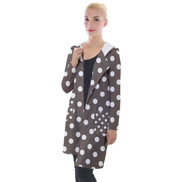 Brown And White Polka Dots Hooded Pocket Cardigan