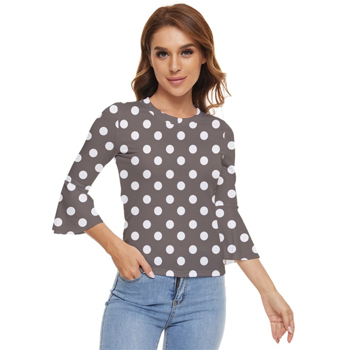 Brown And White Polka Dots Bell Sleeve Top