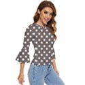 Brown And White Polka Dots Bell Sleeve Top View3