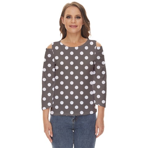 Brown And White Polka Dots Cut Out Wide Sleeve Top by GardenOfOphir