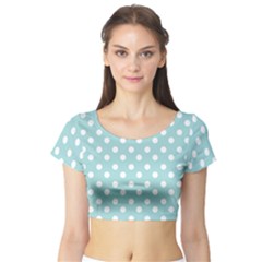 Blue And White Polka Dots Short Sleeve Crop Top by GardenOfOphir