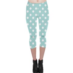 Blue And White Polka Dots Capri Leggings  by GardenOfOphir