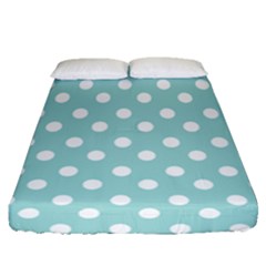 Blue And White Polka Dots Fitted Sheet (queen Size) by GardenOfOphir