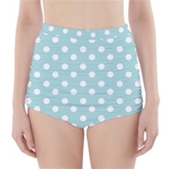 Blue And White Polka Dots High-waisted Bikini Bottoms by GardenOfOphir