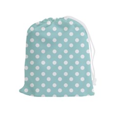 Blue And White Polka Dots Drawstring Pouch (xl) by GardenOfOphir