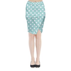 Blue And White Polka Dots Midi Wrap Pencil Skirt by GardenOfOphir