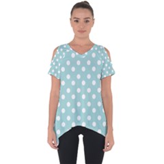 Blue And White Polka Dots Cut Out Side Drop Tee by GardenOfOphir