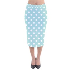 Blue And White Polka Dots Velvet Midi Pencil Skirt by GardenOfOphir