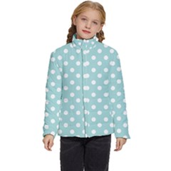 Blue And White Polka Dots Kids  Puffer Bubble Jacket Coat by GardenOfOphir