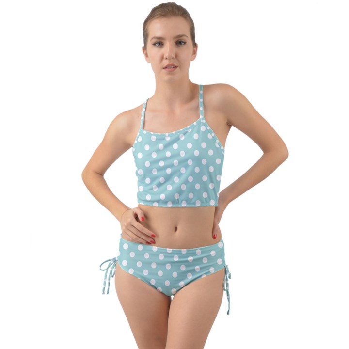 Blue And White Polka Dots Mini Tank Bikini Set