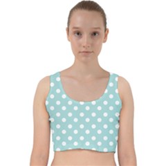 Blue And White Polka Dots Velvet Racer Back Crop Top by GardenOfOphir