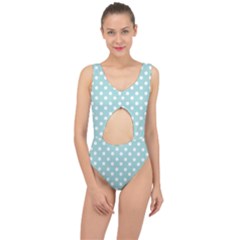 Blue And White Polka Dots Center Cut Out Swimsuit by GardenOfOphir