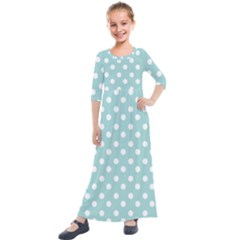 Blue And White Polka Dots Kids  Quarter Sleeve Maxi Dress by GardenOfOphir