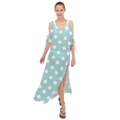 Blue And White Polka Dots Maxi Chiffon Cover Up Dress by GardenOfOphir