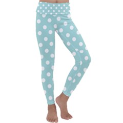 Blue And White Polka Dots Kids  Lightweight Velour Classic Yoga Leggings by GardenOfOphir