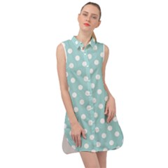 Blue And White Polka Dots Sleeveless Shirt Dress by GardenOfOphir