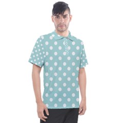 Blue And White Polka Dots Men s Polo Tee by GardenOfOphir