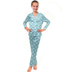 Blue And White Polka Dots Kid s Satin Long Sleeve Pajamas Set by GardenOfOphir