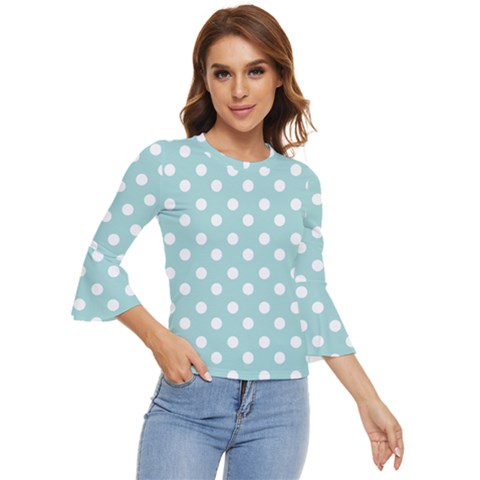 Blue And White Polka Dots Bell Sleeve Top by GardenOfOphir