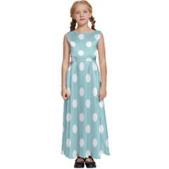 Blue And White Polka Dots Kids  Satin Sleeveless Maxi Dress by GardenOfOphir