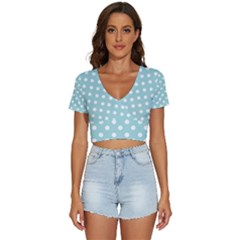 Blue And White Polka Dots V-neck Crop Top by GardenOfOphir