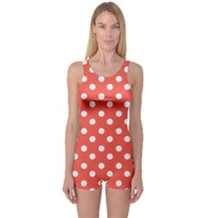 Indian Red Polka Dots One Piece Boyleg Swimsuit by GardenOfOphir