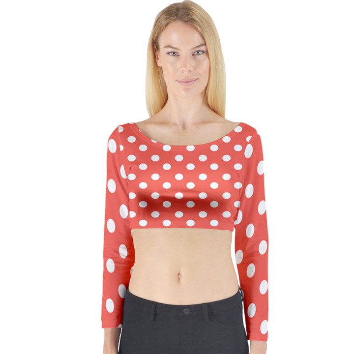 Indian Red Polka Dots Long Sleeve Crop Top