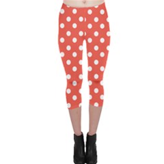 Indian Red Polka Dots Capri Leggings  by GardenOfOphir