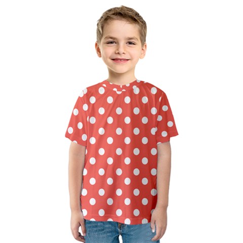 Indian Red Polka Dots Kids  Sport Mesh Tee by GardenOfOphir