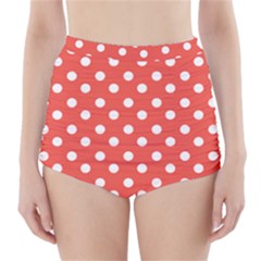 Indian Red Polka Dots High-waisted Bikini Bottoms by GardenOfOphir