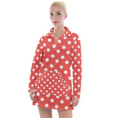 Indian Red Polka Dots Women s Long Sleeve Casual Dress by GardenOfOphir