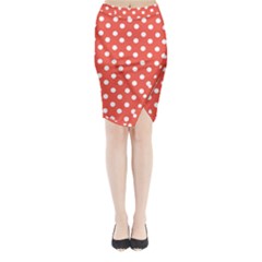 Indian Red Polka Dots Midi Wrap Pencil Skirt by GardenOfOphir