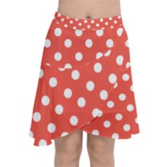 Indian Red Polka Dots Chiffon Wrap Front Skirt by GardenOfOphir