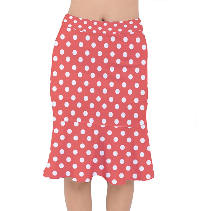 Indian Red Polka Dots Short Mermaid Skirt