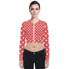 Indian Red Polka Dots Long Sleeve Zip Up Bomber Jacket by GardenOfOphir