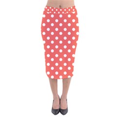 Indian Red Polka Dots Velvet Midi Pencil Skirt by GardenOfOphir