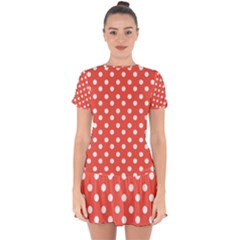 Indian Red Polka Dots Drop Hem Mini Chiffon Dress by GardenOfOphir