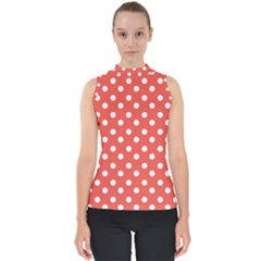 Indian Red Polka Dots Mock Neck Shell Top by GardenOfOphir