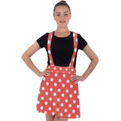 Indian Red Polka Dots Velvet Suspender Skater Skirt by GardenOfOphir