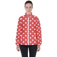 Indian Red Polka Dots Women s High Neck Windbreaker by GardenOfOphir