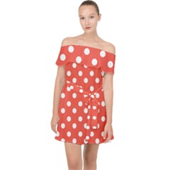 Indian Red Polka Dots Off Shoulder Chiffon Dress by GardenOfOphir